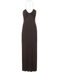Michael Kors - Kleedjes ,Zwart ,Zwarte Jersey Maxi Jurk Met Zilveren Metalen Bandjes - Lyst