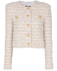 Balmain - Jassen ,Wit ,Tweed Cropped Tweed Jasje - Lyst