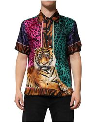 Dolce & Gabbana - Overhemden ,Veelkleurig ,Zijden Tijgerprint Hawaïshirt - Lyst