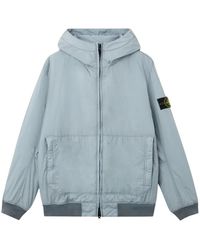 Stone Island - Jassen ,Blauw ,Leer Hooded Bomber Jacket - Lyst