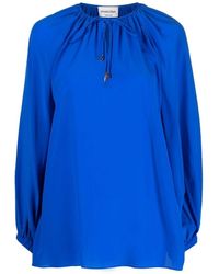 PHAEONIA - Blauwe Zijden Blouse Met Strikdetail - Lyst