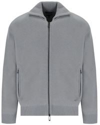 Emporio Armani - Woll-Cardigan Mit Reißverschluss Eisgrau - Lyst