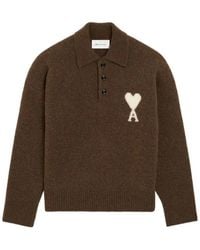 Ami Paris - Truien & Vesten ,Bruin ,Wol De Coeur Polo Sweater - Lyst