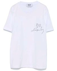 MSGM - Tops ,Wit ,Katoen T-Shirt Met Ronde Hals En Decoratie - Lyst