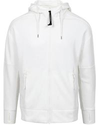 C.P. Company - Hoodies & Sweatvesten ,Wit ,Katoen Diagonal Raised Fleece Goggle Zipped Hooded Sweatshirt - Lyst