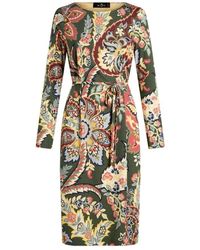 Etro - Grünes kleid mit abstraktem muster und gürtel - Lyst