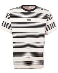 MSGM - Gestreiftes Crewneck T-Shirt Weiß Baumwolle - Lyst