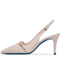 Loriblu - Slingback Aus Glänzendem Sandfarbenem Leder Mit Riemen - Lyst