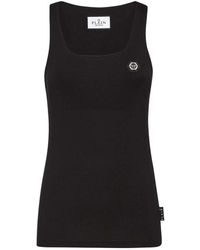 Philipp Plein - Sleeveless Square Neck Cotton Tank-Top - Lyst
