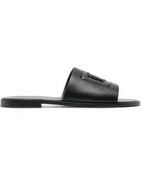 Dolce & Gabbana - Dg Leather Flat Sandals - Lyst
