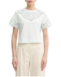 Twinset - T-Shirt Met Ronde Hals, Korte Mouwen En Borduursel Met Kant-Effect - Lyst
