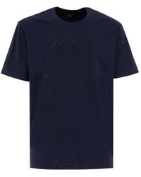 Brioni - T-shirt navy con girocollo e ricamo frontale - Lyst