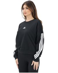 adidas - Fitness ,Zwart ,Zwarte Sweater Essentials 3-Stripes French Terry - Lyst