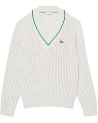 Lacoste - Gestreifter v-ausschnitt tennis pullover - Lyst