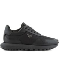 Emporio Armani - Saffiano Detail Sneaker With Logo And Laces - Lyst