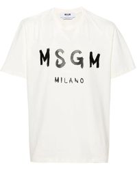 MSGM - Tops ,Wit ,Katoen T-Shirt Met Logo-Print Van Katoen - Lyst