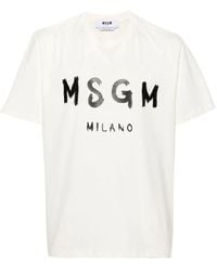 MSGM - Tops ,Wit ,Katoen T-Shirt Met Logo-Print Van Katoen - Lyst
