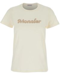 Moncler - T-Shirt Van Katoen Met Geborduurd Logo - Lyst