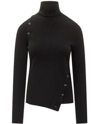 Courreges - Truien & Vesten ,Zwart ,Polyester Oblique Buttoned Sweater - Lyst