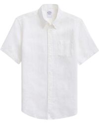 Brooks Brothers - Wit Regular Fit Iers Linnen Sportshirt Met Korte Mouwen - Lyst
