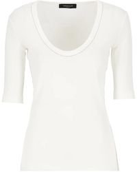 Fabiana Filippi - Camiseta de algodón blanca con cuello en u y detalles de punto de luz - Lyst
