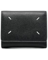 Maison Margiela - Schwarze lederbrieftasche mit kontrastnähten - Lyst