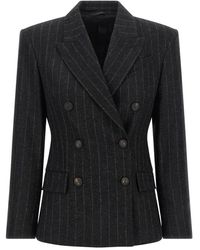 Brunello Cucinelli - Jassen ,Grijs ,Wol Pinstripe Double-Breasted Blazer - Lyst