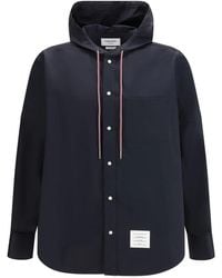 Thom Browne - Jassen ,Blauw ,Nylon Hooded Nylon Armband Shirt Jacket - Lyst