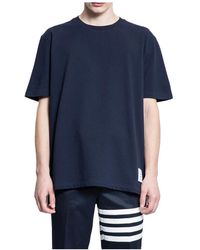 Thom Browne - Tops ,Blauw ,Katoen Center-Back Stripe Pique Tee - Lyst
