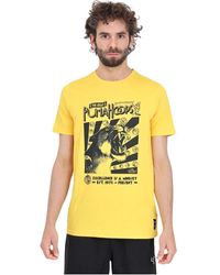 PUMA - T-shirt gialla con stampa logo nera - Lyst