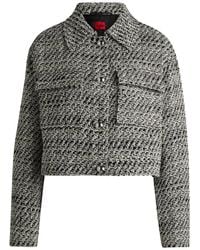 HUGO - Truien & Vesten ,Grijs ,Katoen Detail Cropped Bouclé Jas - Lyst