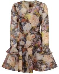 Zimmermann - Kleedjes ,Veelkleurig ,Linnen Alchemy Peplum Mini Dress - Lyst