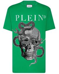 Philipp Plein - Tops ,Groen ,Katoen T-Shirt Ronde Hals Slang - Lyst