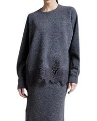 Kaos - Truien & Vesten ,Grijs ,Wol Trui Met Ronde Hals Van Gemengde Wol Met Kanten Zoom - Lyst