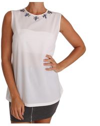 Dolce & Gabbana - Dames Witte Zijde Met Kristallen Versierde Vlieg T-shirt - Lyst