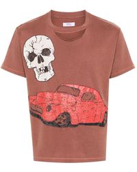 ERL - Tops ,Bruin ,Katoen Ripped Collar Skull Car T-Shirt Knit - Lyst