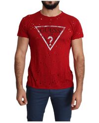 Guess - Tops ,Rood ,Katoen Rood Katoenen T-Shirt - Lyst