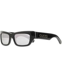 Gucci - Accessoires ,Zwart ,Rechthoekige Zonnebril Met Gouden Logo Detail - Lyst