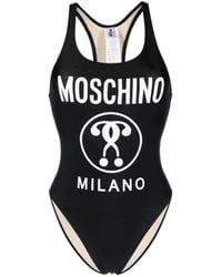 Moschino - Badmode ,Zwart ,Zwart Eendelig Badpak Dubbel Vraagteken Design - Lyst