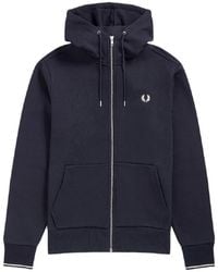 Fred Perry - Hoodies & Sweatvesten ,Blauw ,Katoen Hooded Zip Through Sweatshirt - Lyst