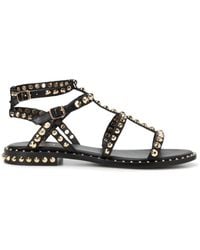 Ash - Schoenen ,Zwart ,Studded Leren Platte Sandalen - Lyst