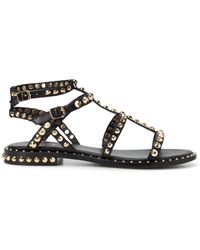 Ash - Schoenen ,Zwart ,Studded Leren Platte Sandalen - Lyst
