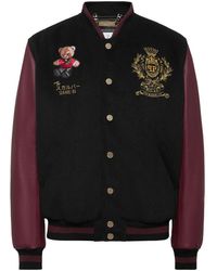 Philipp Plein - Jassen ,Zwart ,Wol Leren En Wol Varsity Bomberjack Teddybeer - Lyst