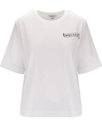 McQueen - Tops ,Wit ,Katoen T-Shirt Met Ronde Hals - Lyst