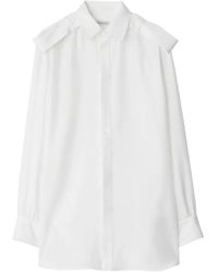 Burberry - Camisa blanca de seda hombreras mangas largas - Lyst