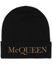 McQueen - Accessoires ,Zwart ,Kasjmier Kasjmier Zwarte Beanie Hoed - Lyst