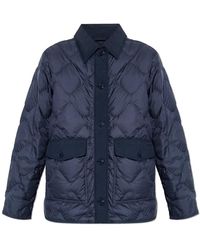 Woolrich - Jassen ,Blauw ,Polyester Gewatteerde Jas Met Geborduurd Logo - Lyst