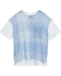 Semicouture - Overhemden ,Blauw ,Katoen Gestreept Katoenen T-Shirt Met Asymmetrisch Ontwerp - Lyst