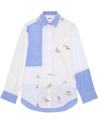 MSGM - Gestreept Shirt Met Bloemenprint - Lyst