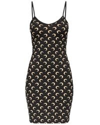 Marine Serre - Kleedjes ,Veelkleurig ,Moon Bedrukte Jersey Mini Jurk Met Bandjes - Lyst